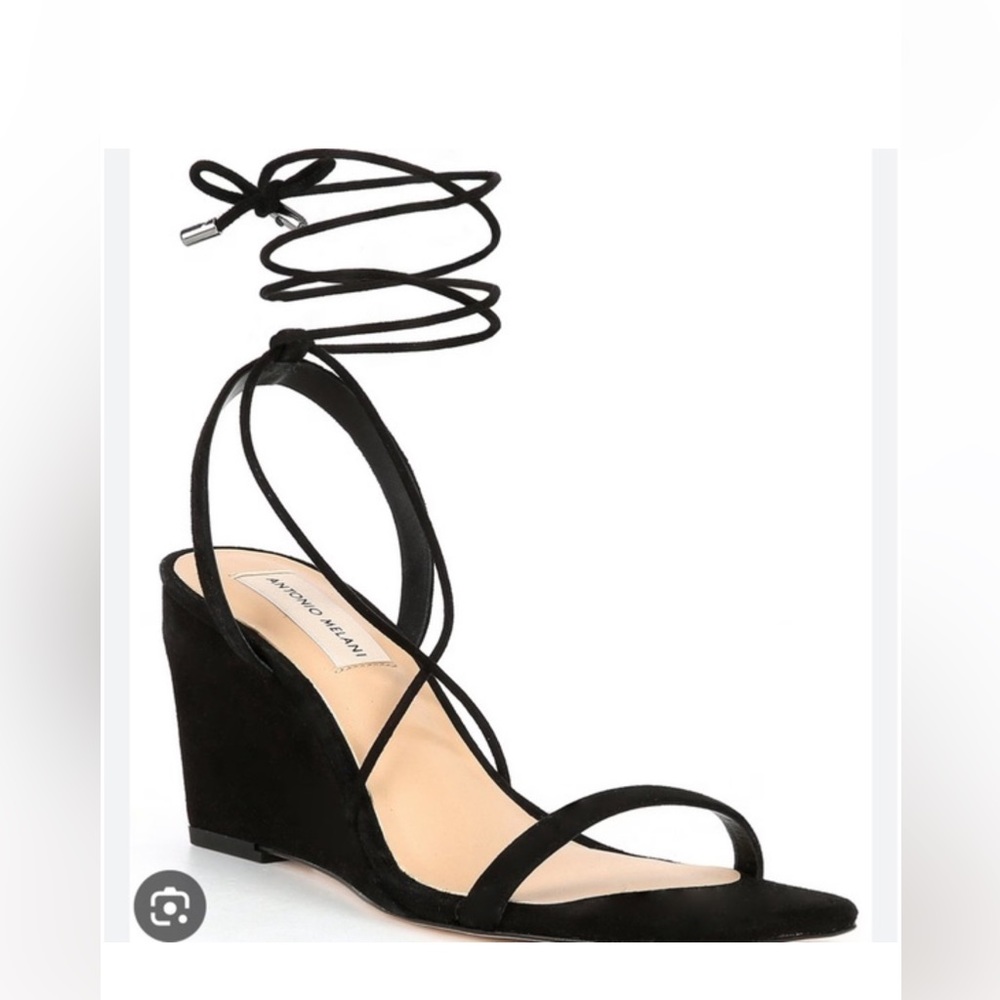 Antonio Melanie Black Suede Maryamm Wedge Strappy Dress Sandals Size 7.5M NWOB